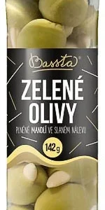 bassta zelené olivy plněné mandlí ve skle