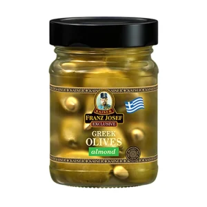 Franz Josef Kaiser - Řecké zelené olivy plněné mandlemi ve slaném nálevu sklo 250g