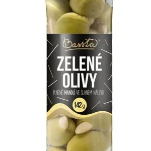 bassta zelené olivy ve slaném nálevu plněné celou mandlí